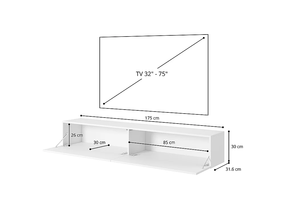 Meuble TV suspendu - 175 cm - gris-beige avec façade fraisée - VELDIO
