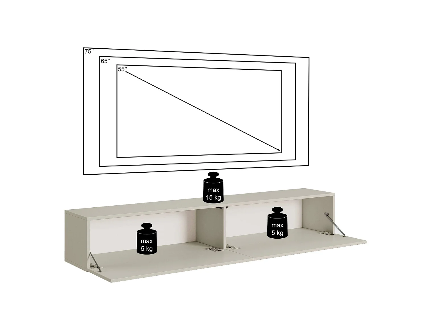 TV-meubel - 175 cm - grijsbeige kleur met gefreesd front - VELDIO