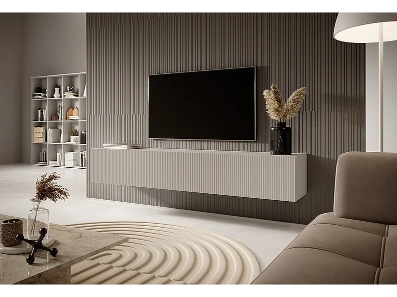 TV-meubel - 175 cm - grijsbeige kleur met gefreesd front - VELDIO