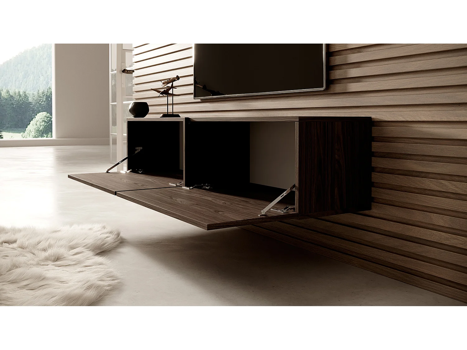 Meuble TV 140 cm - Noyer - BISIRA
