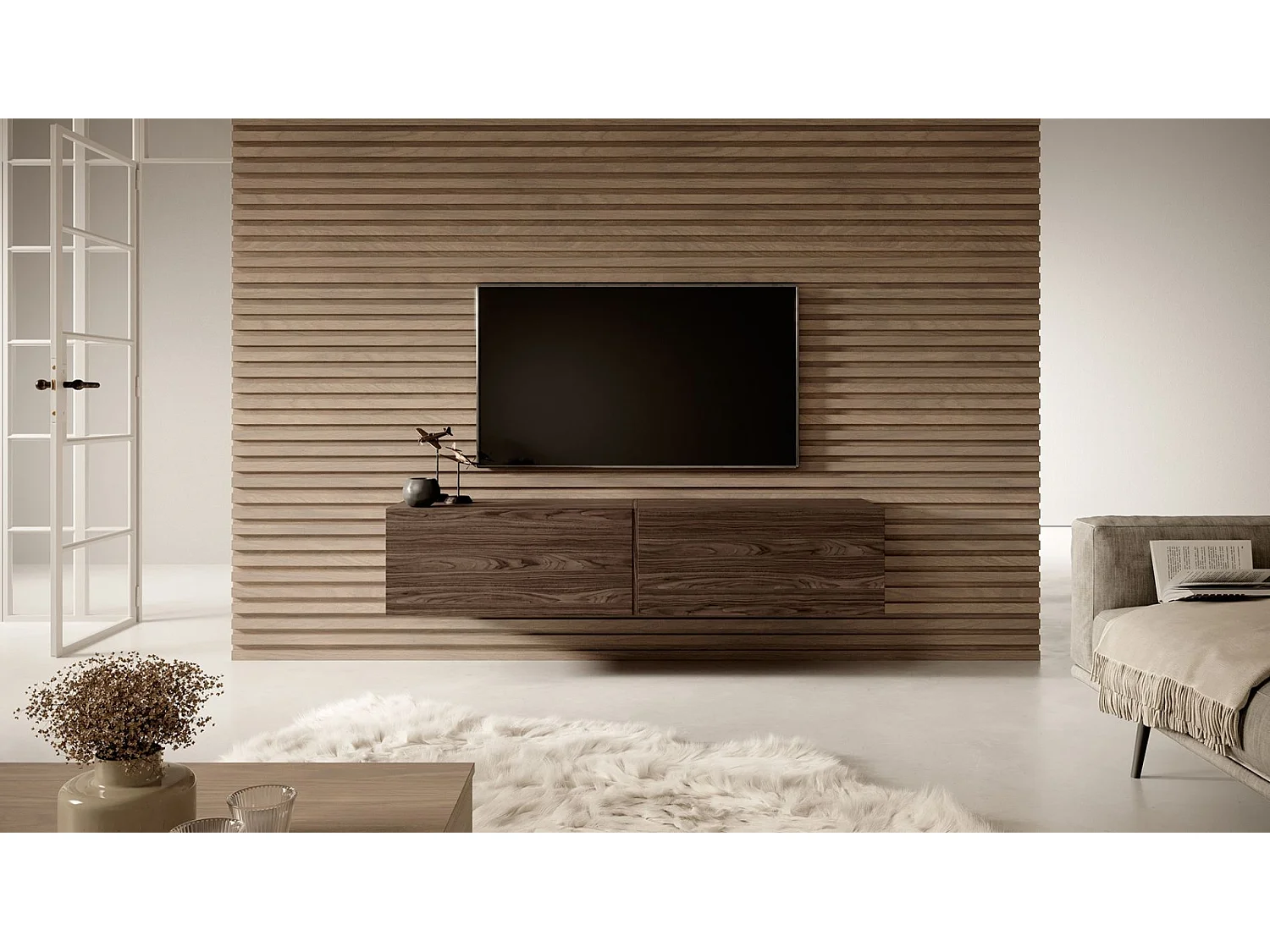 Meuble TV 140 cm - Noyer - BISIRA