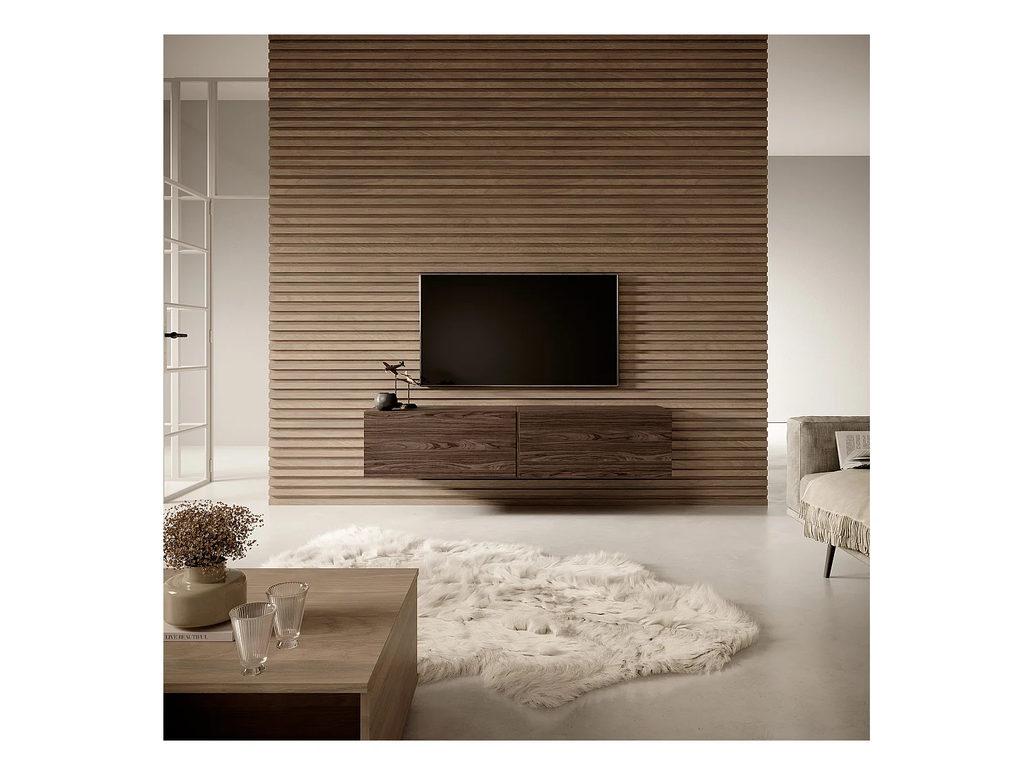 Meuble TV 140 cm - Noyer - BISIRA