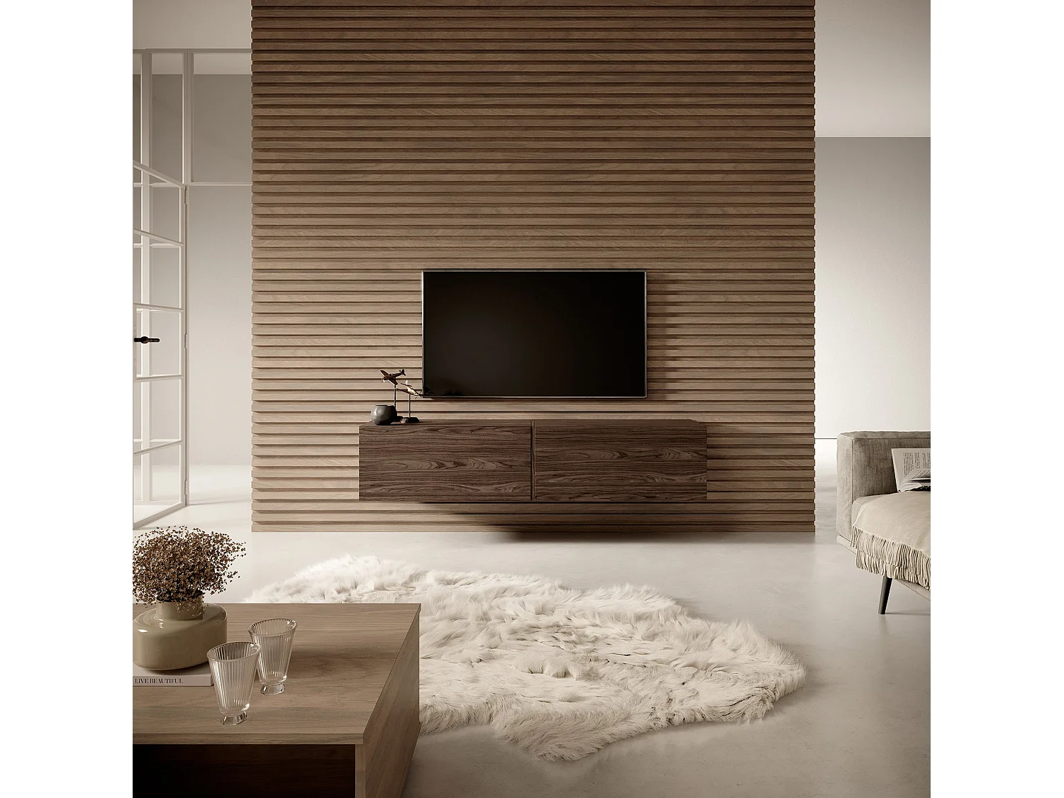 Meuble TV 140 cm - Noyer - BISIRA