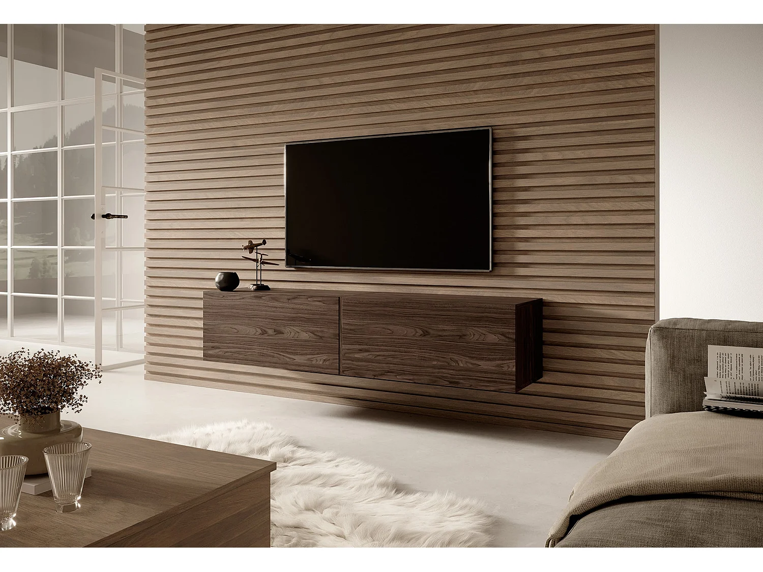 Meuble TV 140 cm - Noyer - BISIRA