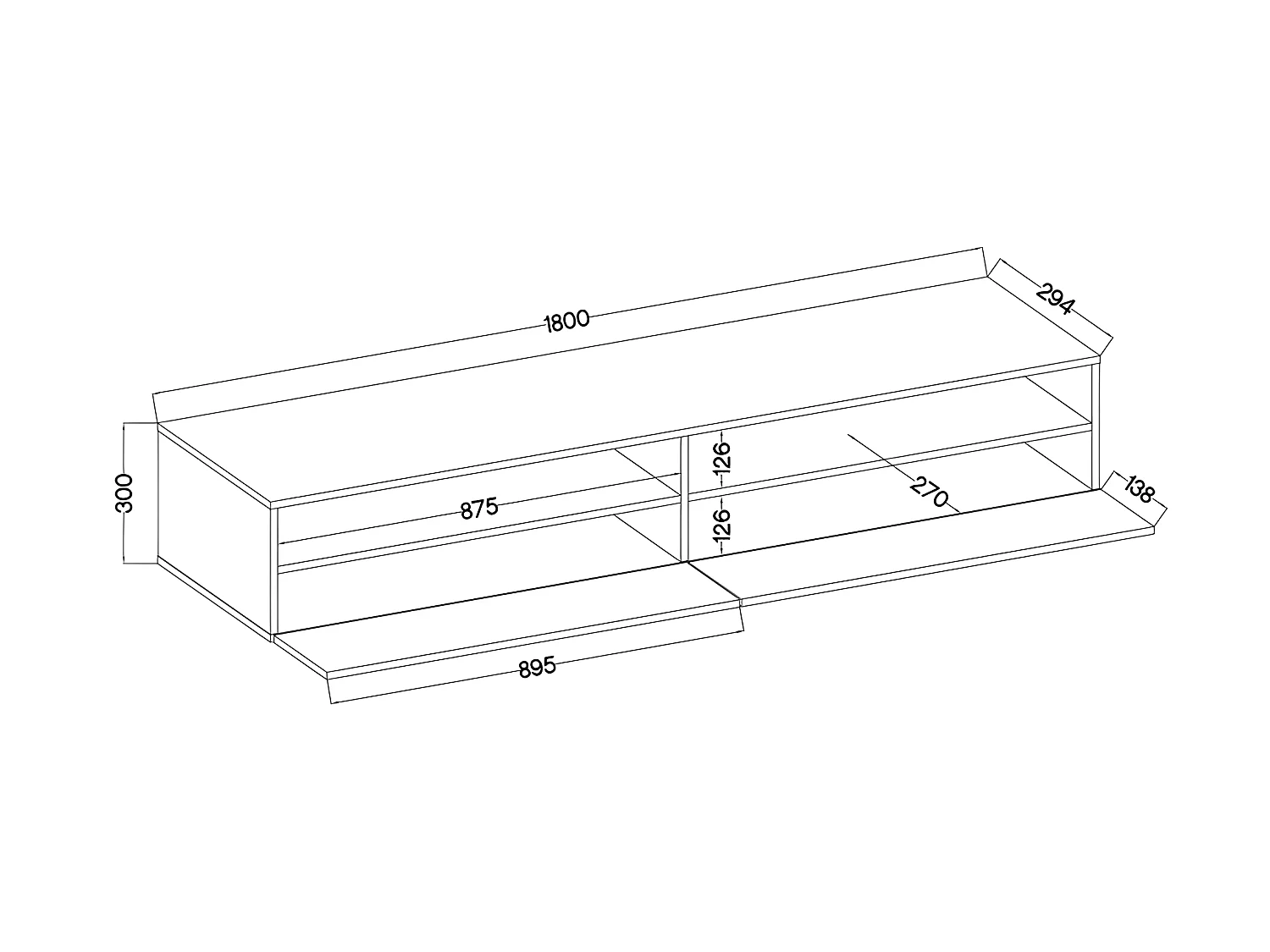 TV-Schrank / TV-Board stehend / hängend, 180 cm breit (Weiß Matt / Grau Hochglanz ohne LED) - Rednaw