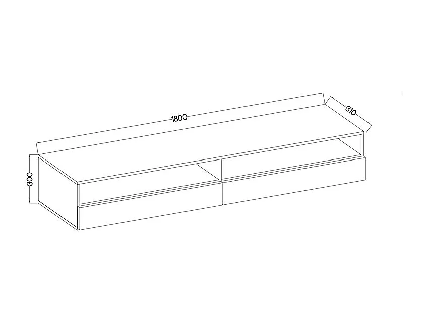 Meuble TV - 180 cm - blanc mat / gris brillant - 2 niches ouvertes - avec 2 tiroirs - REDNAW