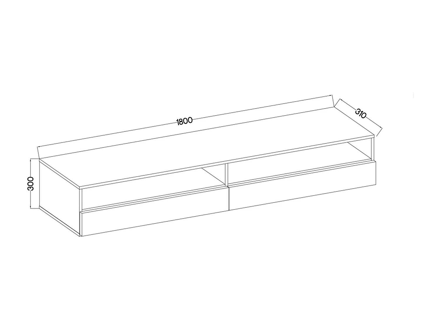 Meuble TV - 180 cm - blanc mat / gris brillant - 2 niches ouvertes - avec 2 tiroirs - REDNAW