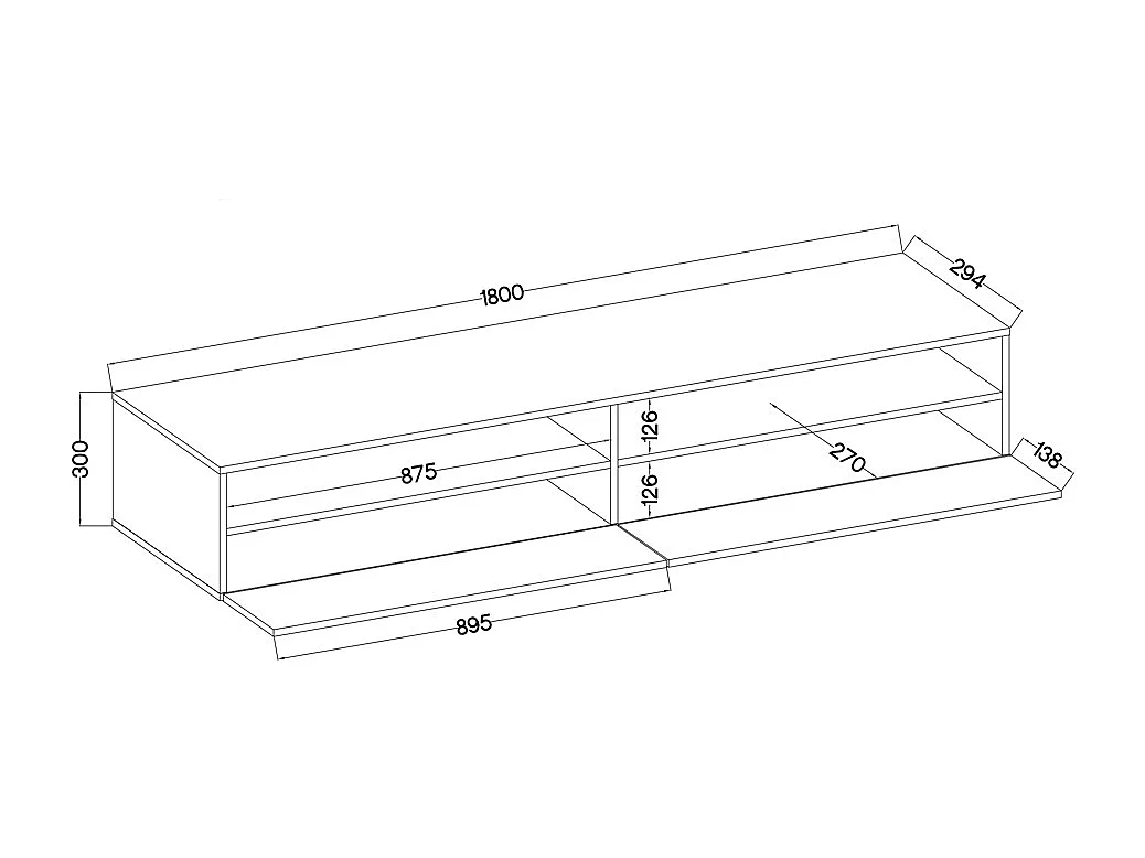 TV-meubel - 180 cm - mat wit / glanzend grijs - 2 open nissen - met 2 lades - REDNAW