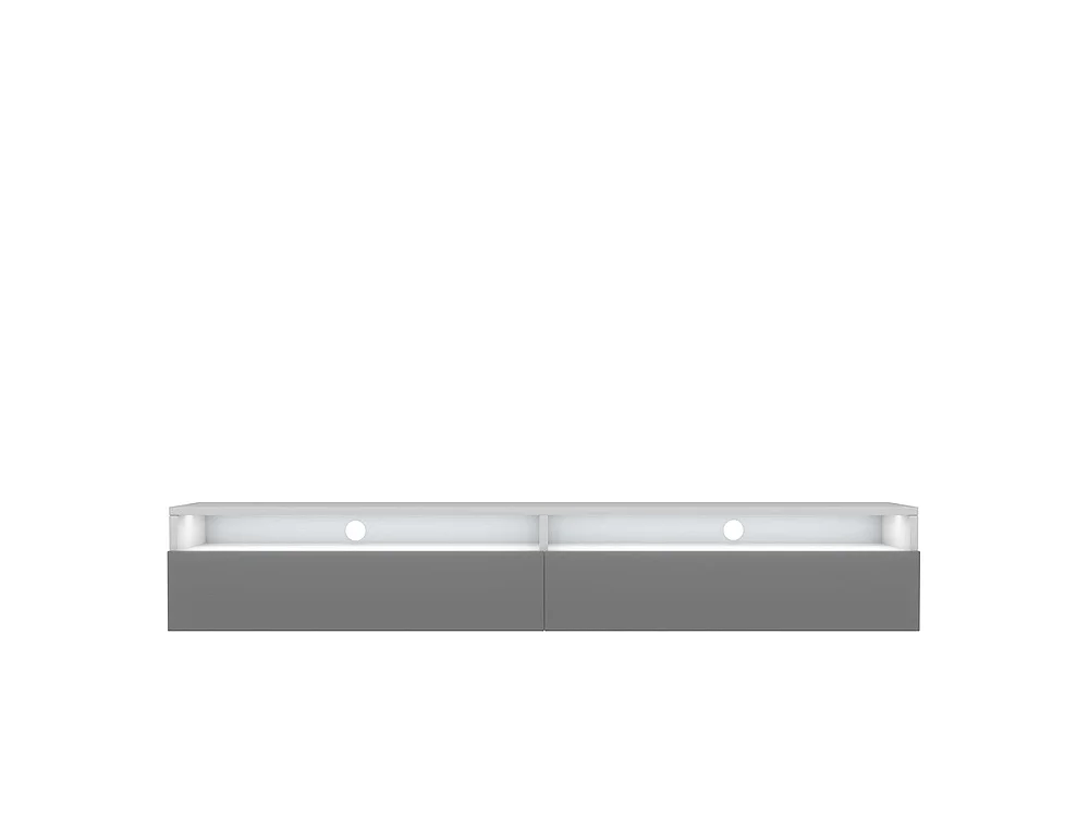 Meuble TV - 180 cm - blanc mat / gris brillant - 2 niches ouvertes - avec 2 tiroirs - avec LED - REDNAW