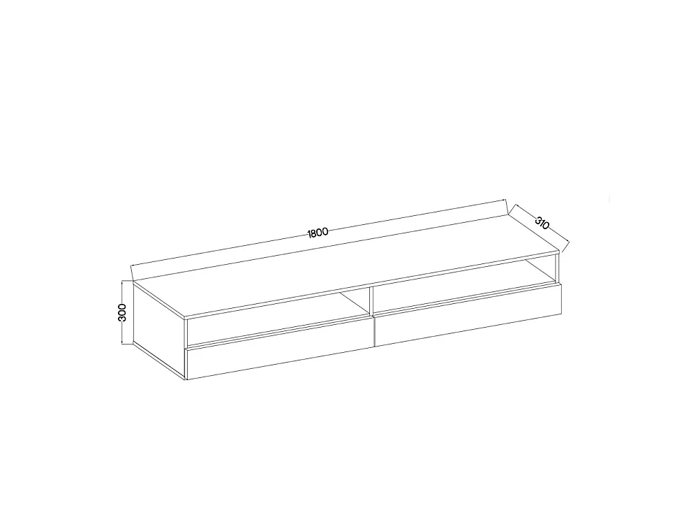 Meuble TV - 180 cm - blanc mat / gris brillant - 2 niches ouvertes - avec 2 tiroirs - avec LED - REDNAW
