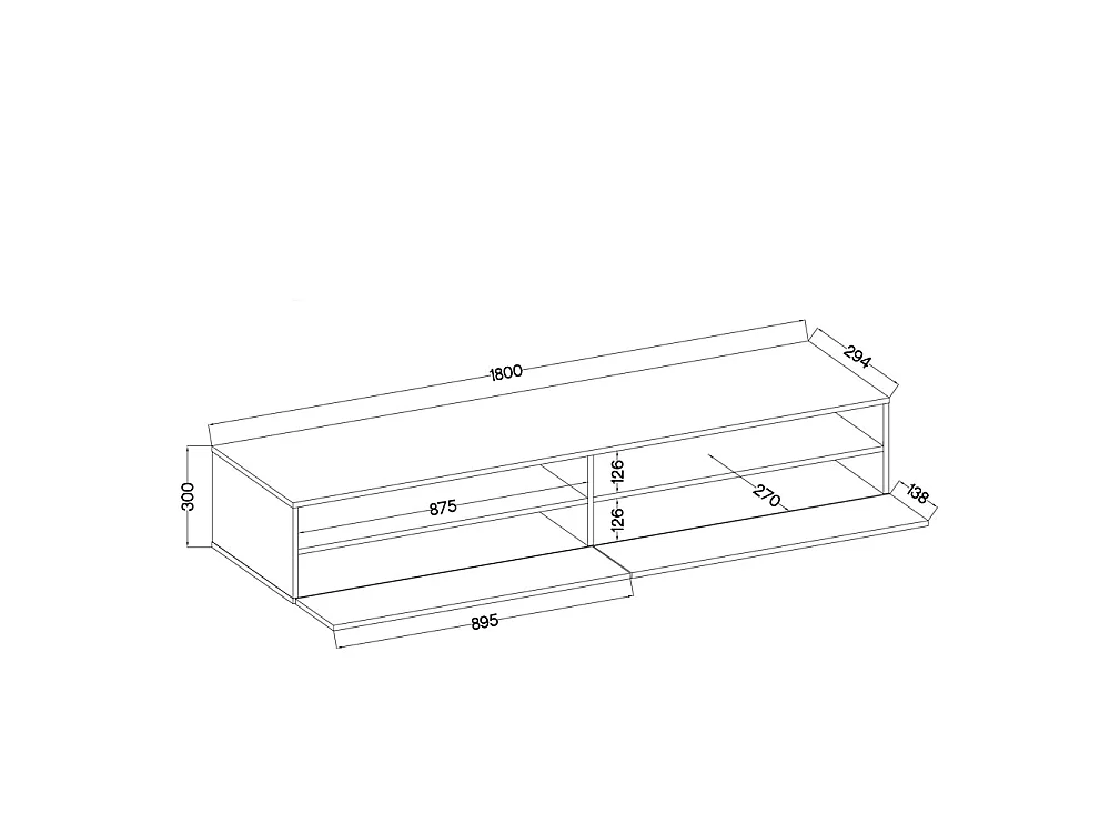 Meuble TV - 180 cm - blanc mat / gris brillant - 2 niches ouvertes - avec 2 tiroirs - avec LED - REDNAW