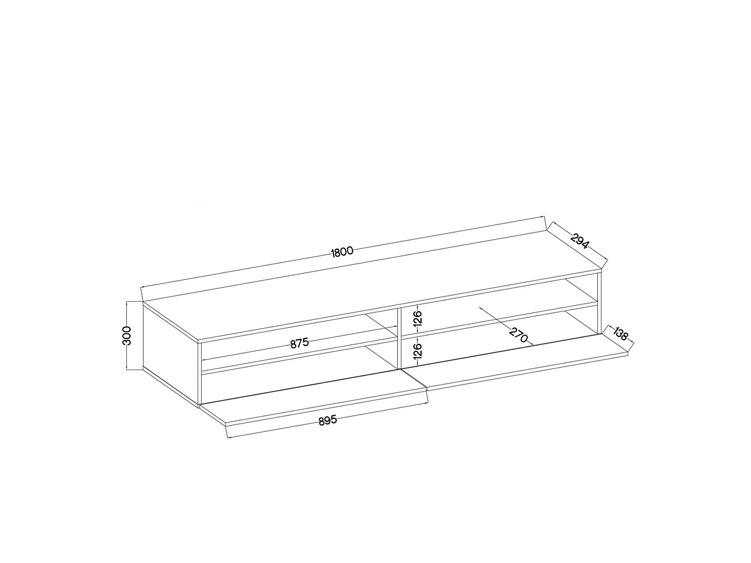 Meuble TV - 180 cm - blanc mat / gris brillant - 2 niches ouvertes - avec 2 tiroirs - avec LED - REDNAW