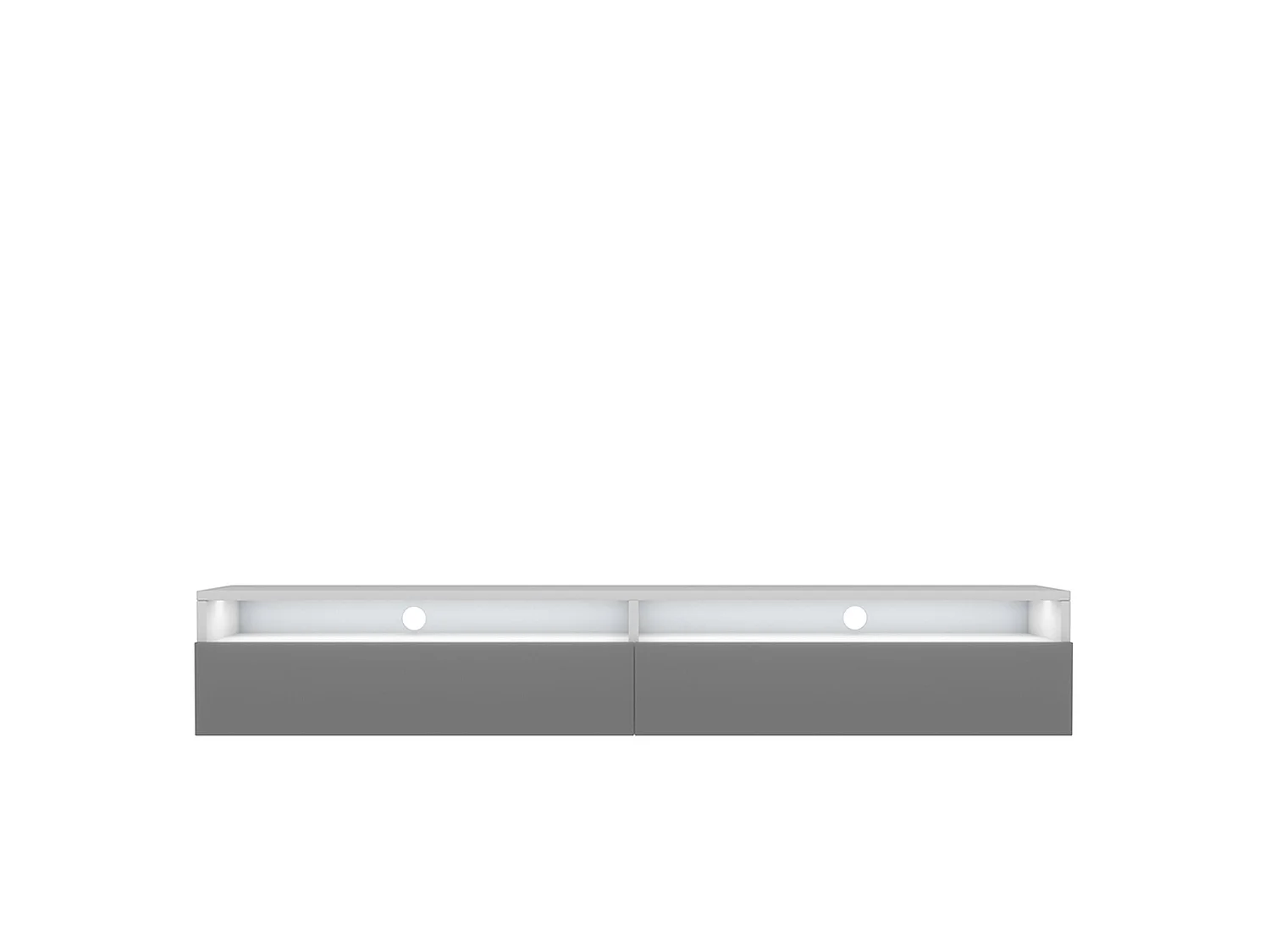 Meuble TV - 180 cm - blanc mat / gris brillant - 2 niches ouvertes - avec 2 tiroirs - avec LED - REDNAW