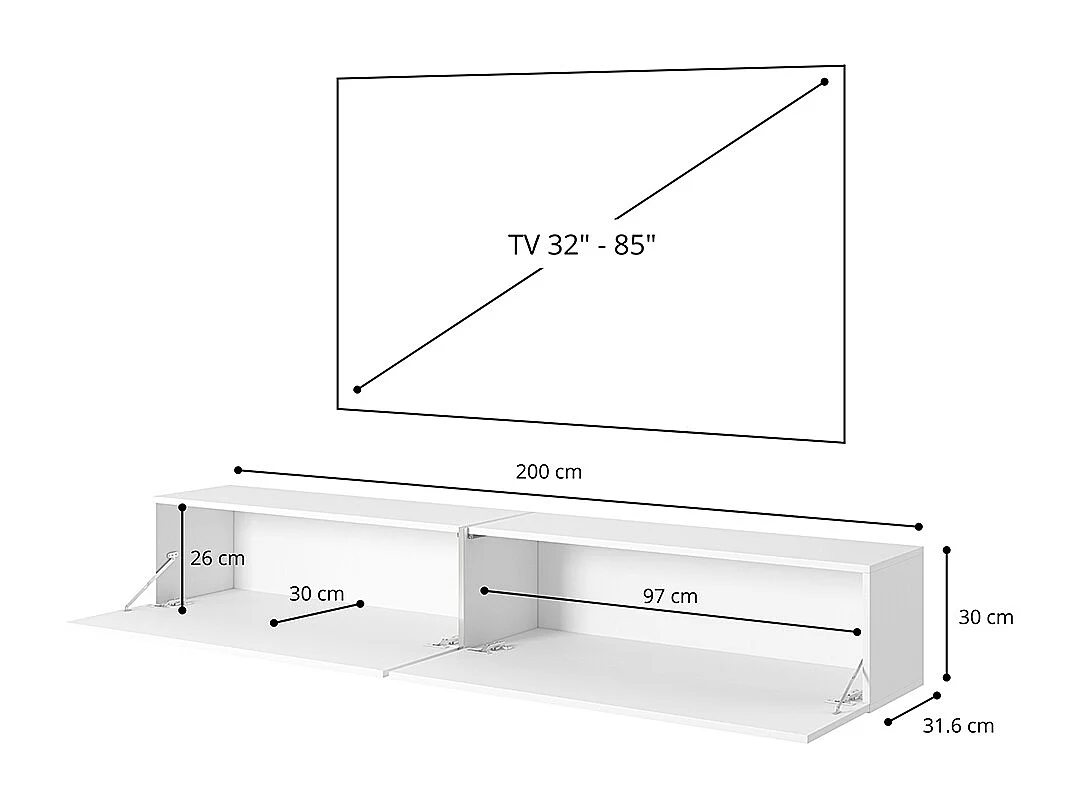 Meuble TV 200 cm - Frêne noir avec insert doré - BISIRA