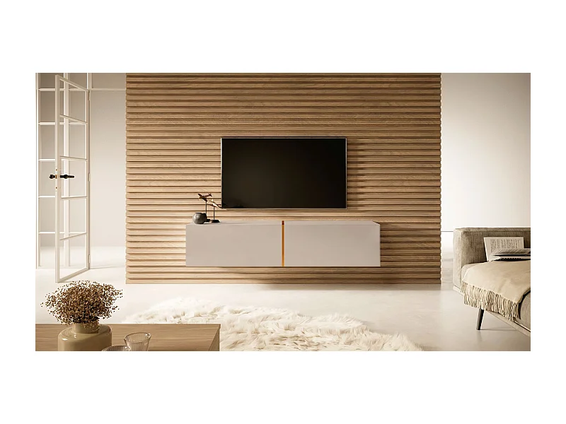 TV-Möbel - 140 cm - mit goldener Einlage - taupe (graubeige) - BISIRA