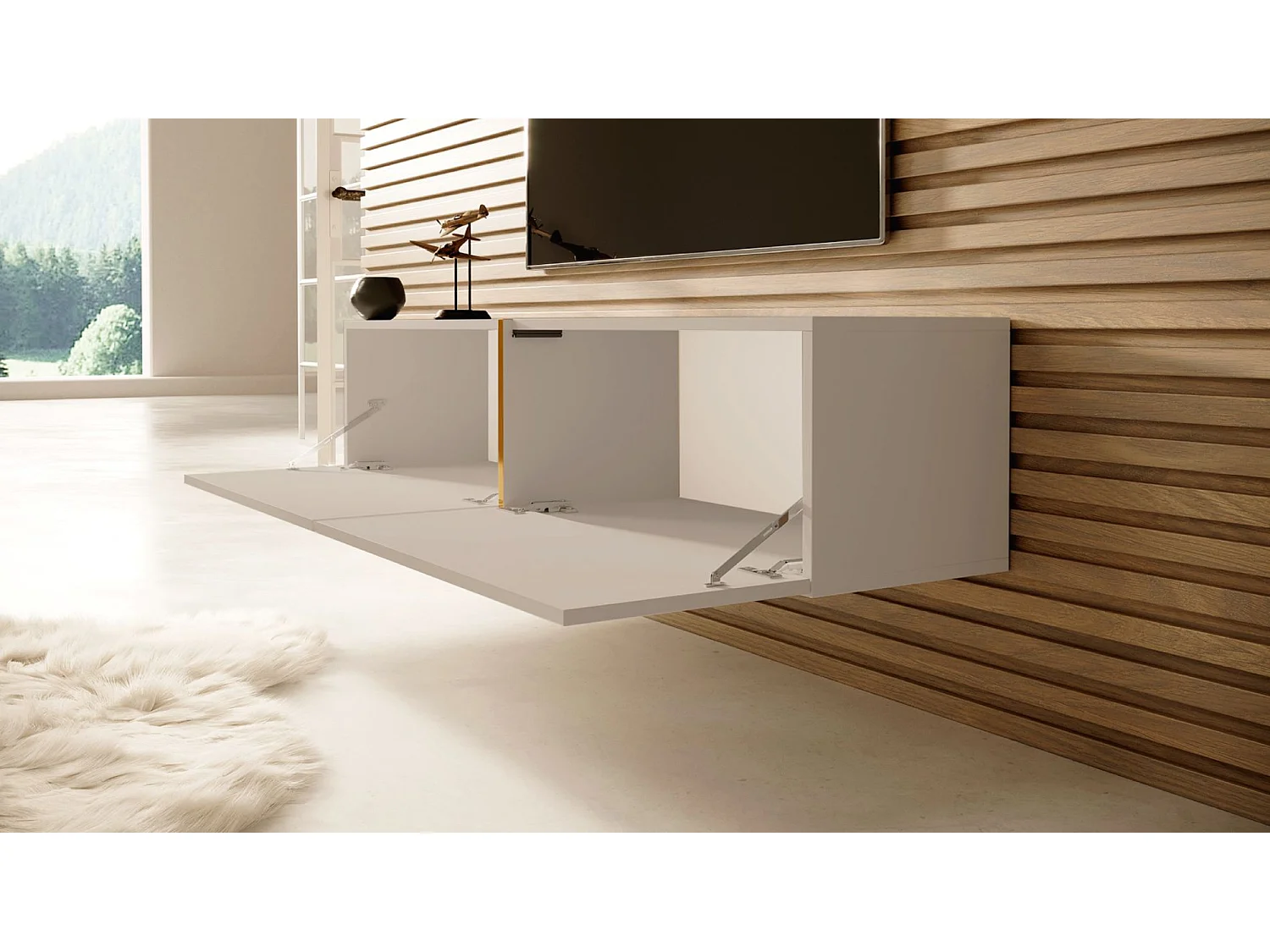 TV-Möbel - 140 cm - mit goldener Einlage - taupe (graubeige) - BISIRA