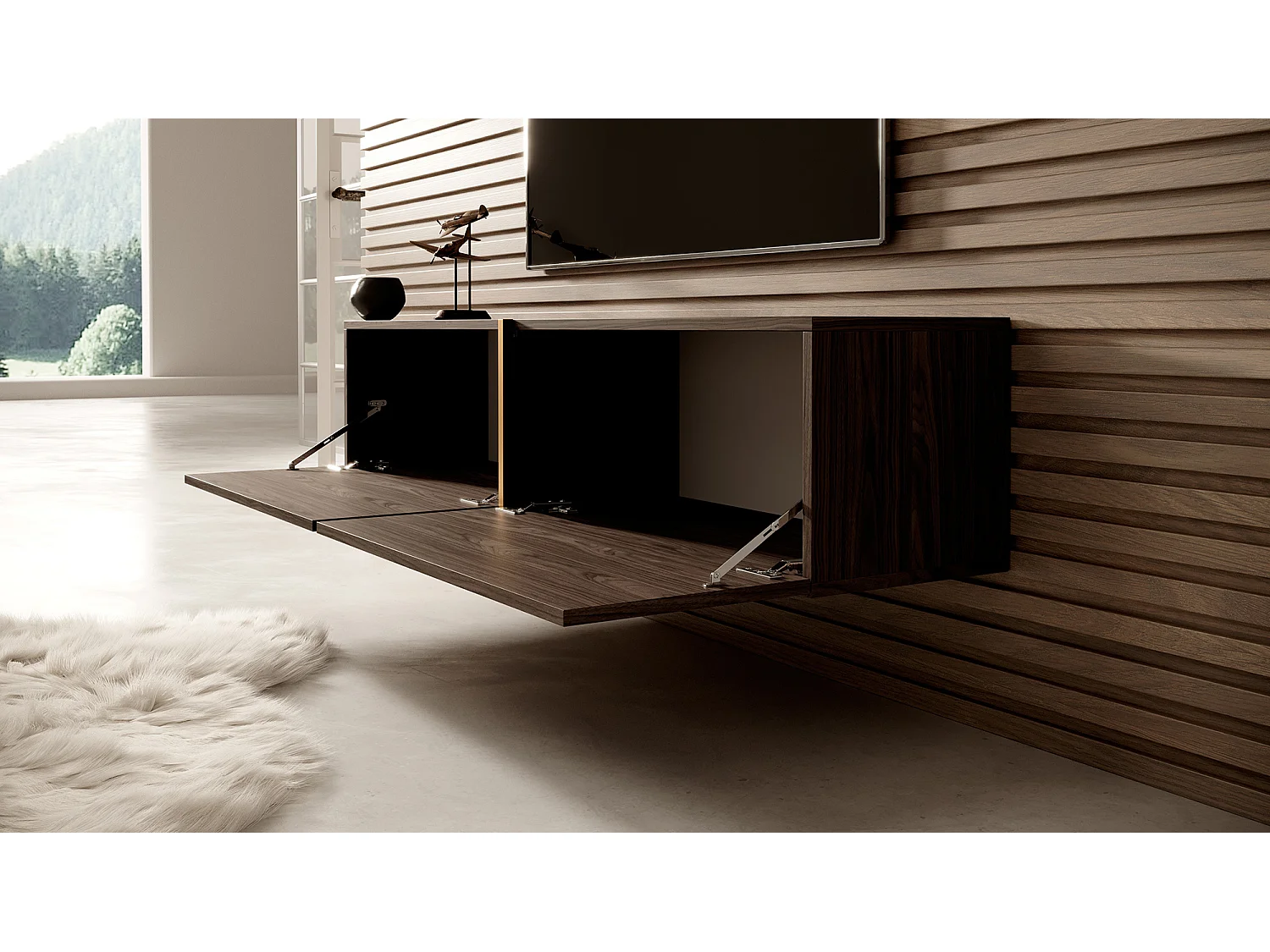 Mueble TV 140 cm Nogal con inserto dorado - Bisira