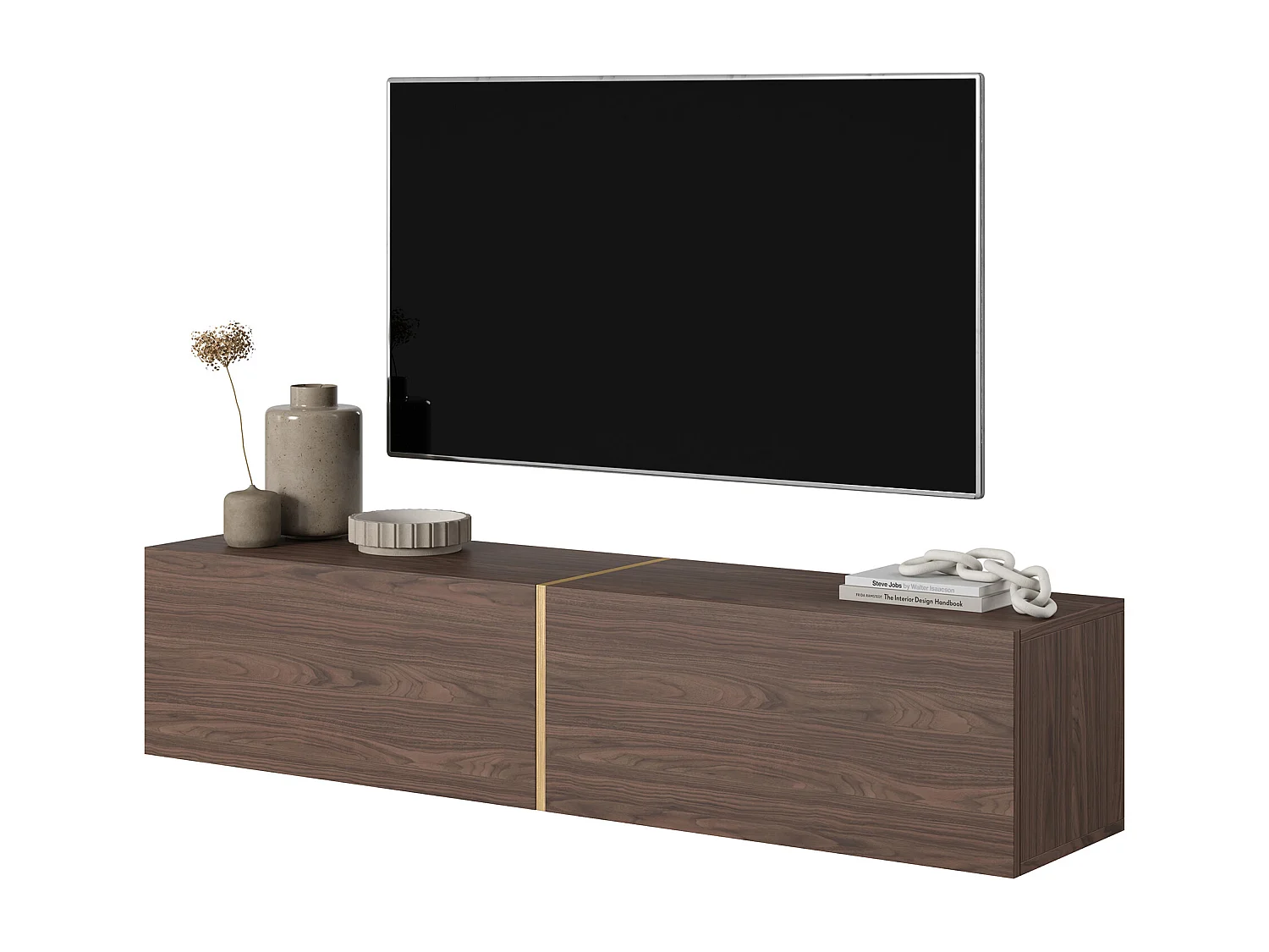 Mueble TV 140 cm Nogal con inserto dorado - Bisira