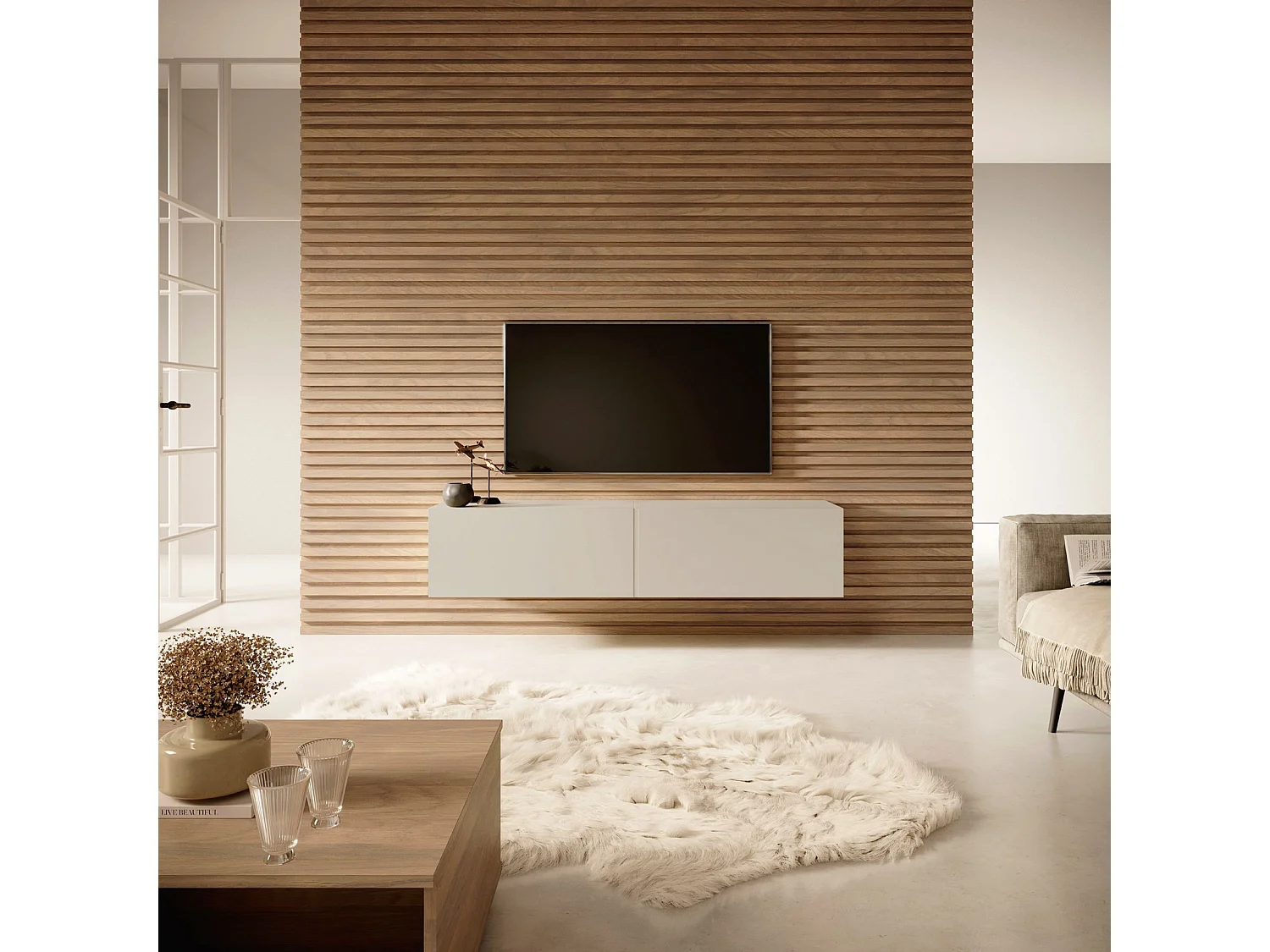 TV-meubel - 140 cm - taupe (grijsbeige) - BISIRA
