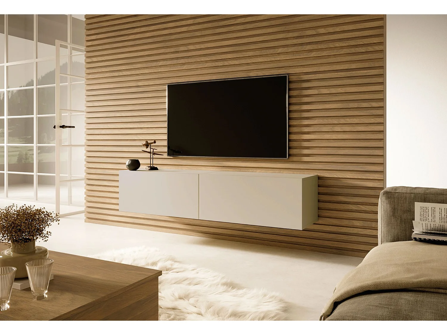 TV-meubel - 140 cm - taupe (grijsbeige) - BISIRA