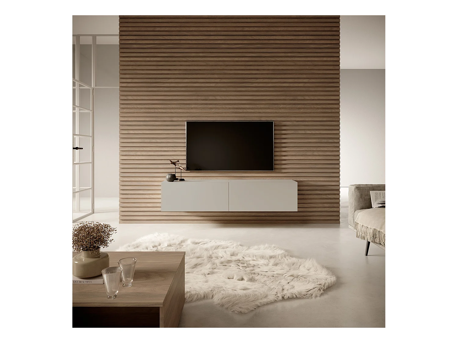 Meuble TV - 140 cm - taupe (gris-beige) - BISIRA