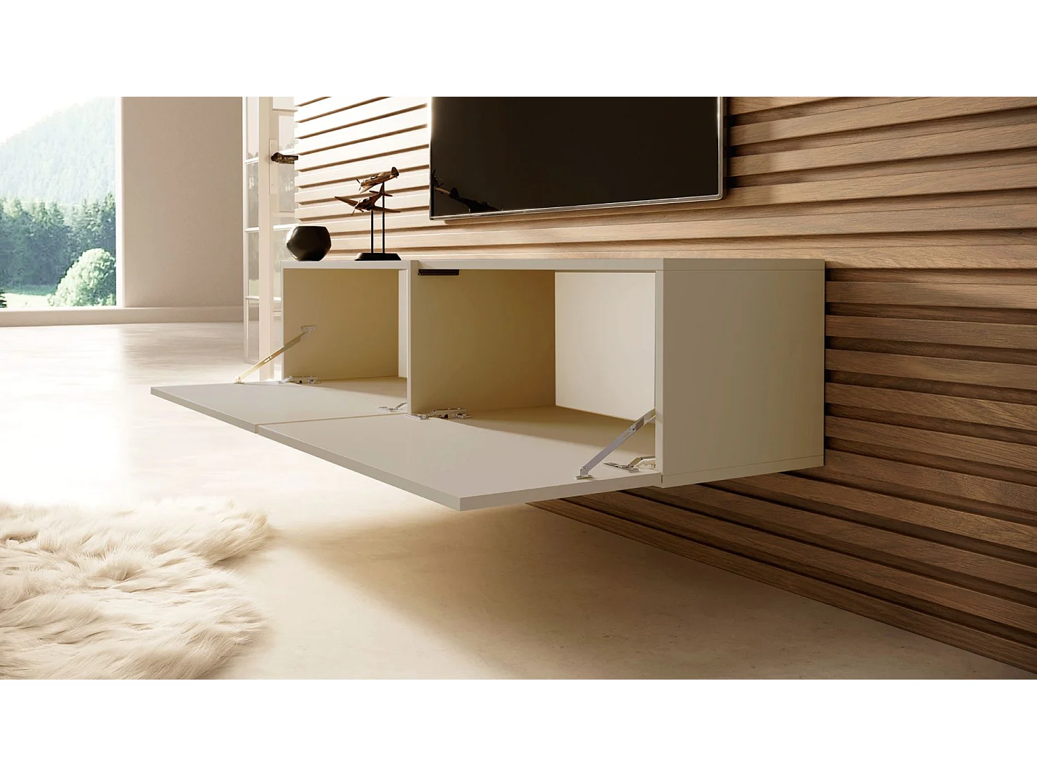 Meuble TV - 140 cm - taupe (gris-beige) - BISIRA