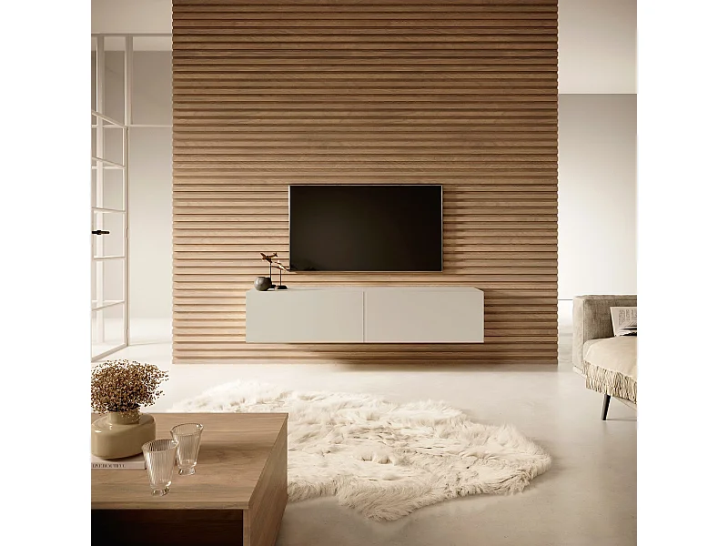 Meuble TV - 140 cm - taupe (gris-beige) - BISIRA