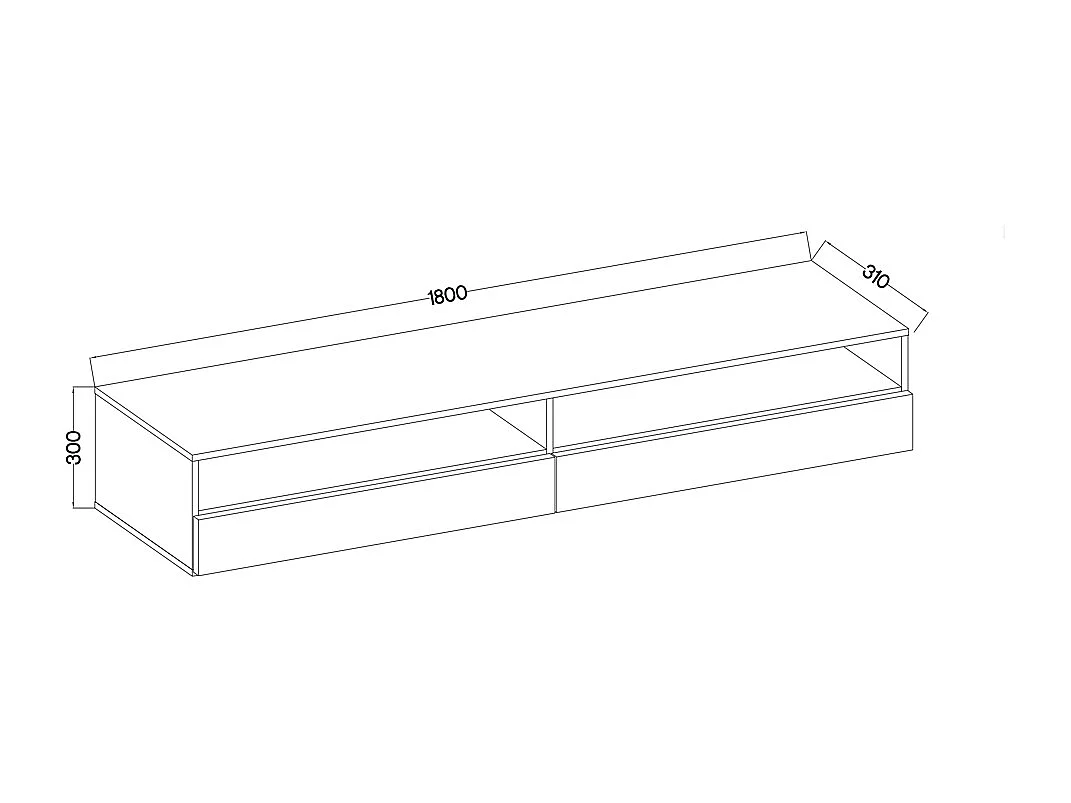 TV-Schrank - 180 cm - Betongrau - 2 offene Nischen - mit 2 Schubladen - mit LED - REDNAW
