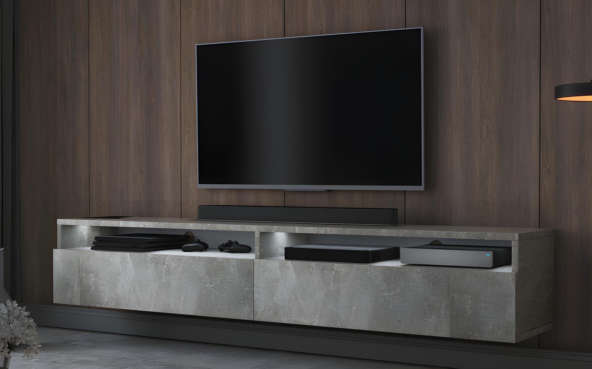 Mueble TV / Mueble de sala - Roble Wotan - con iluminación LED - 180 cm -  Rednaw