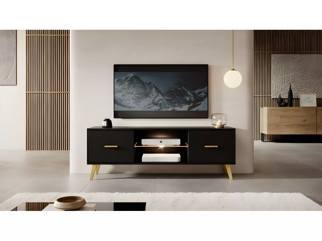 Kauf Unique TV-Schrank 140 cm schwarz goldene Beine goldene Griffen - Savoni I