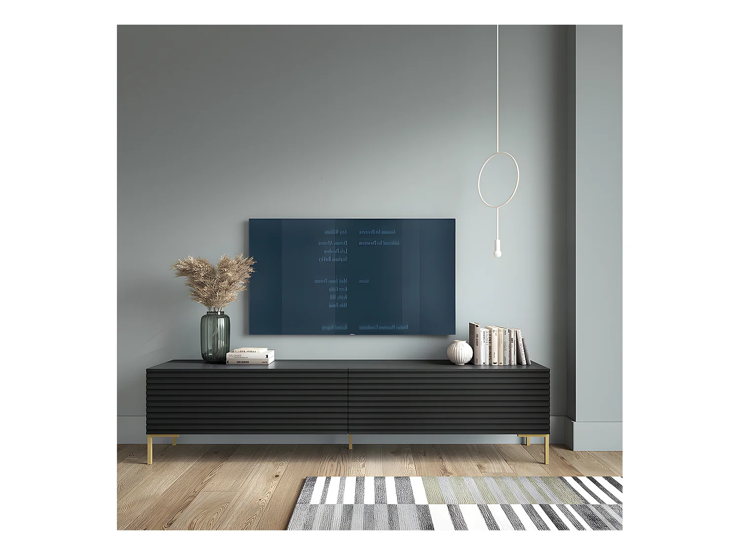 Meuble TV - 175 cm - lamelle noire - LAMMELO