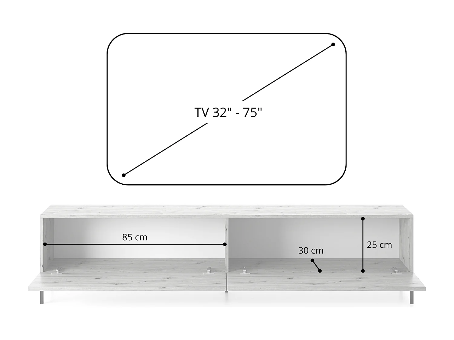 Meuble TV - 175 cm - lamelle noire - LAMMELO