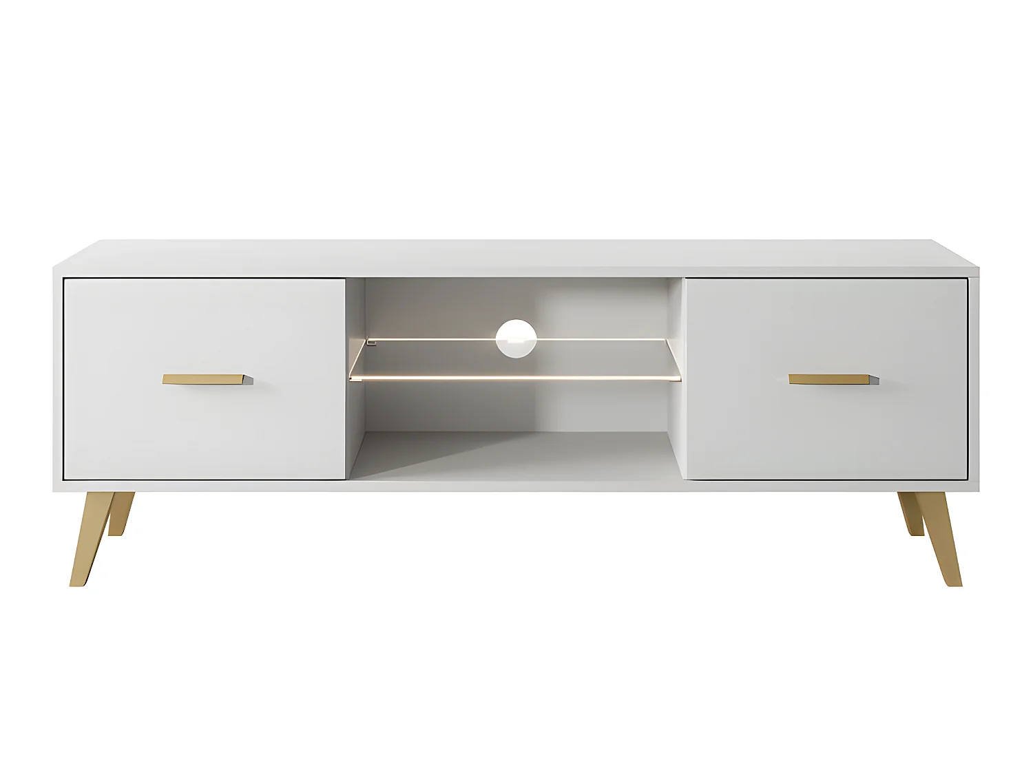 Mobile TV in piedi - 140 cm - bianco con maniglie e gambe oro - SAVONI I