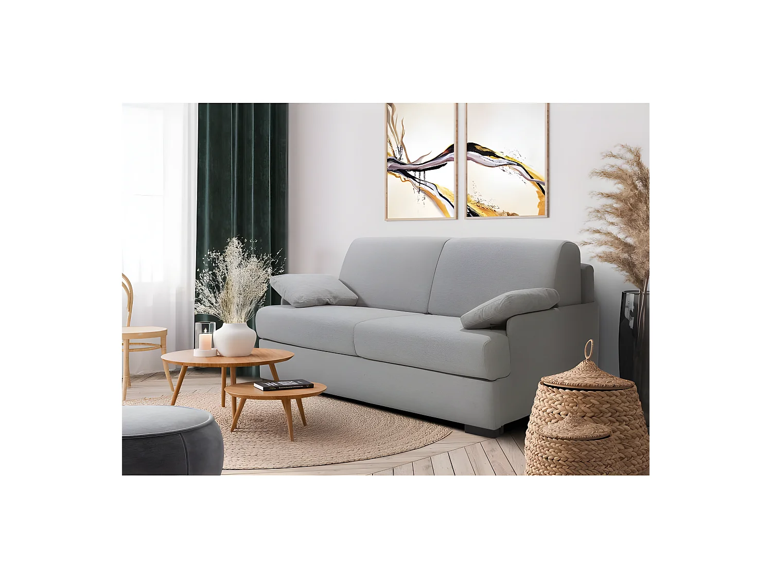 BILBO Canapé convertible 3 places gris matelas Simmons 140cm
