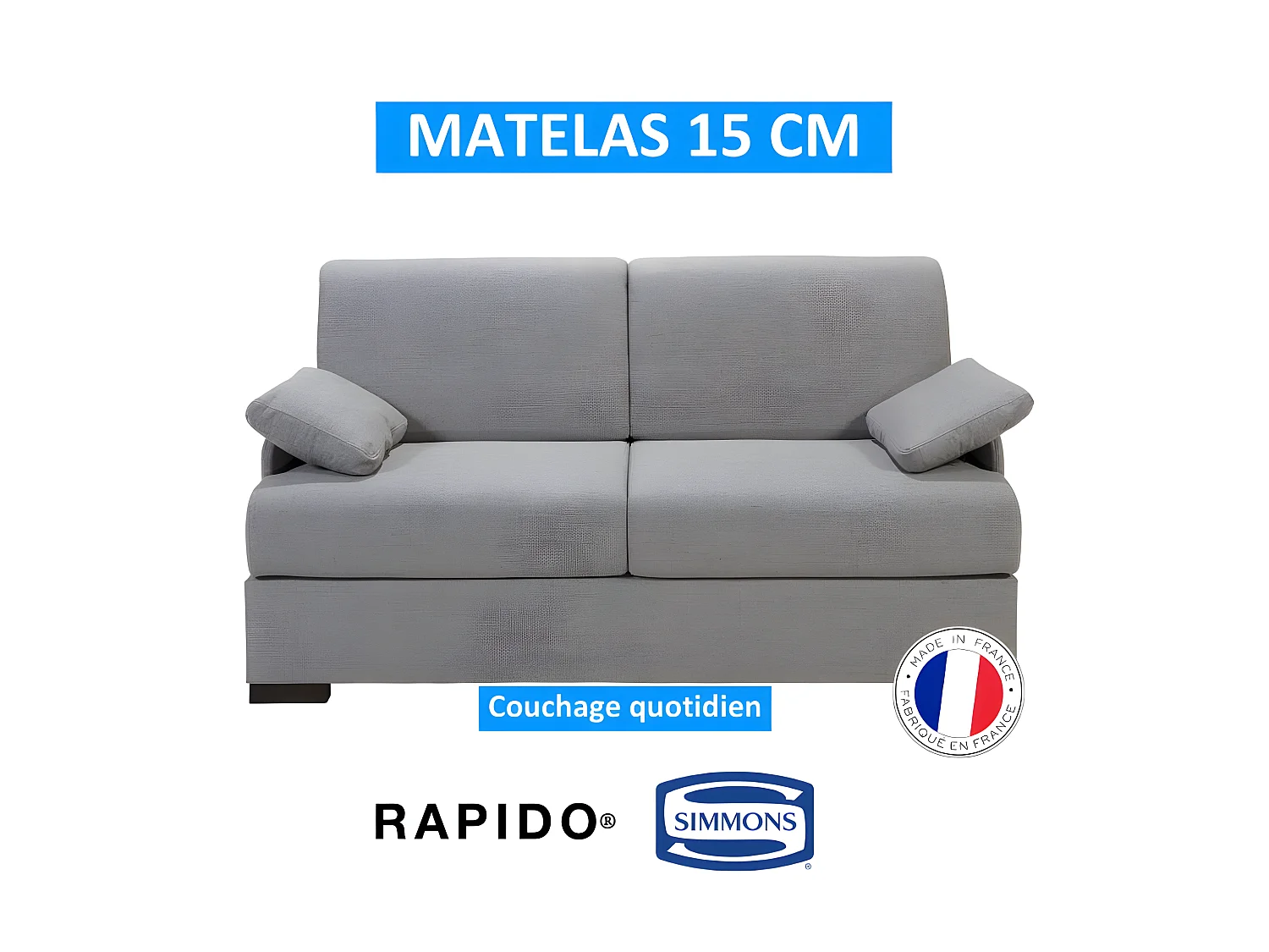 BILBO Canapé convertible 3 places gris matelas Simmons 140cm