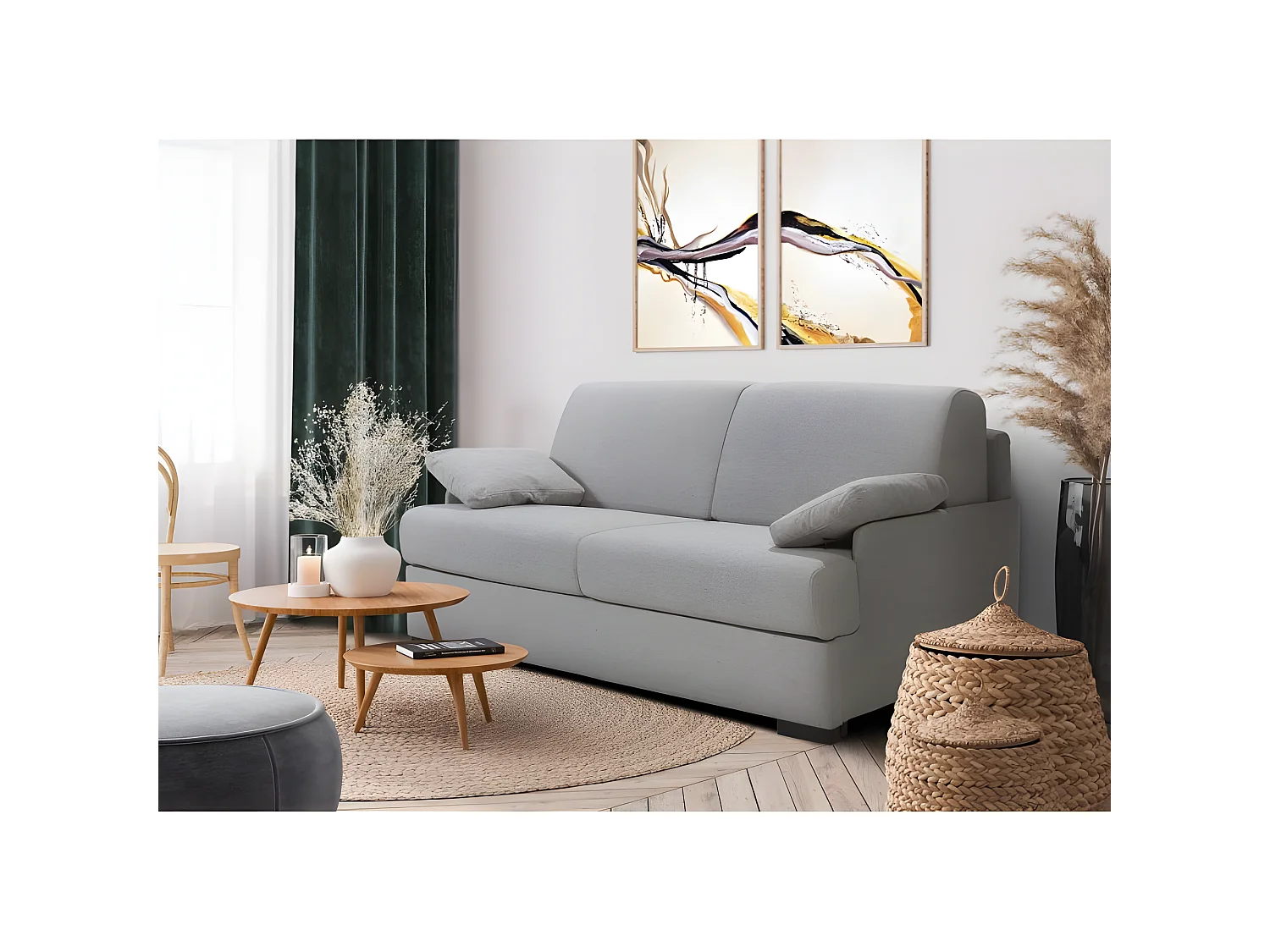 BILBO Canapé convertible 3 places gris matelas Simmons 140cm