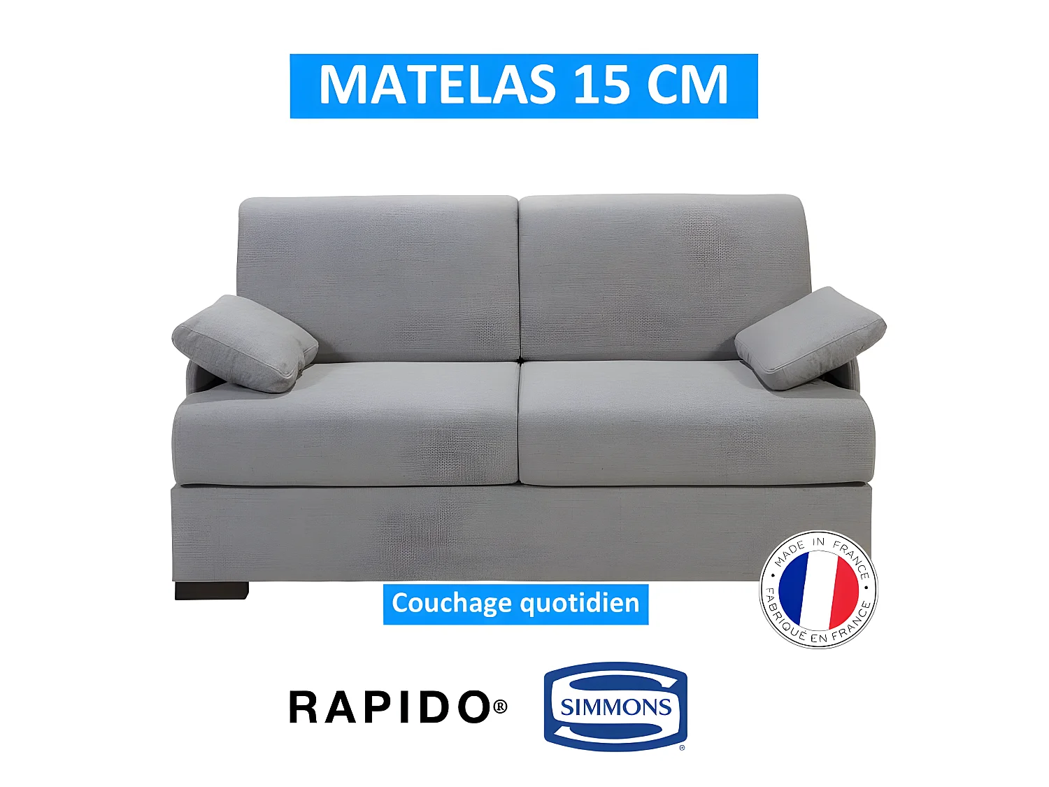 BILBO Canapé convertible 3 places gris matelas Simmons 140cm