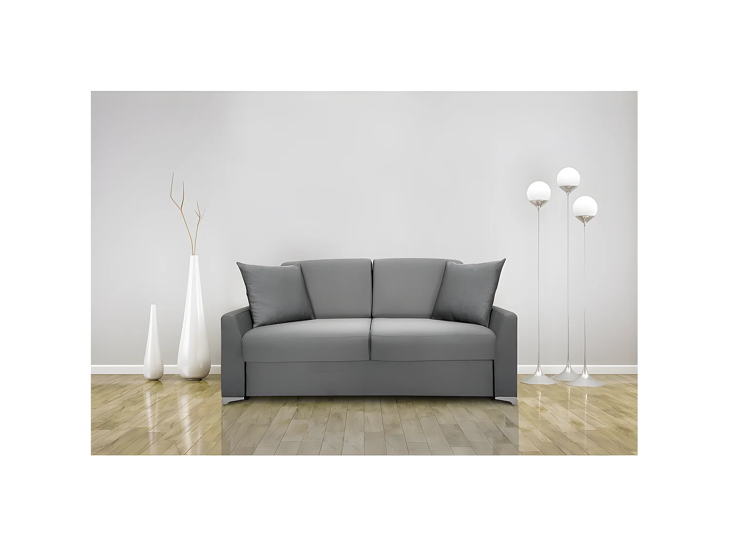 MODESTO Canapé convertible 3 places gris matelas Dunlopillo 140cm