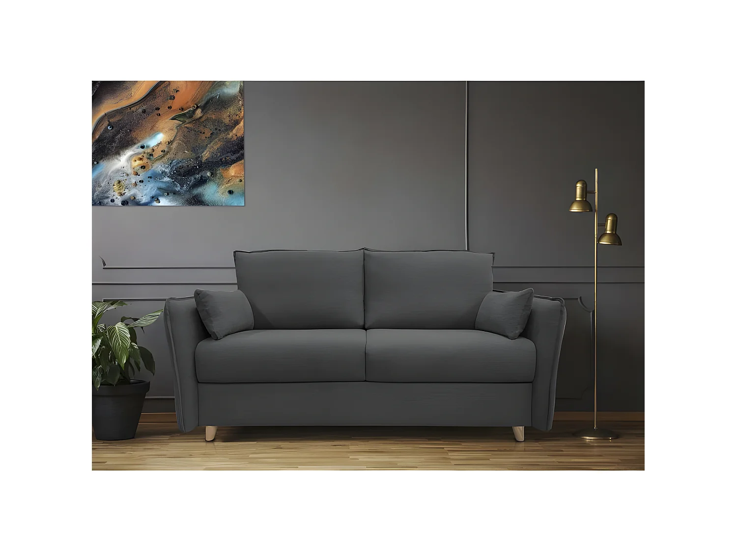 OLLIE Canapé convertible 3 places noir matelas Dunlopillo 140cm