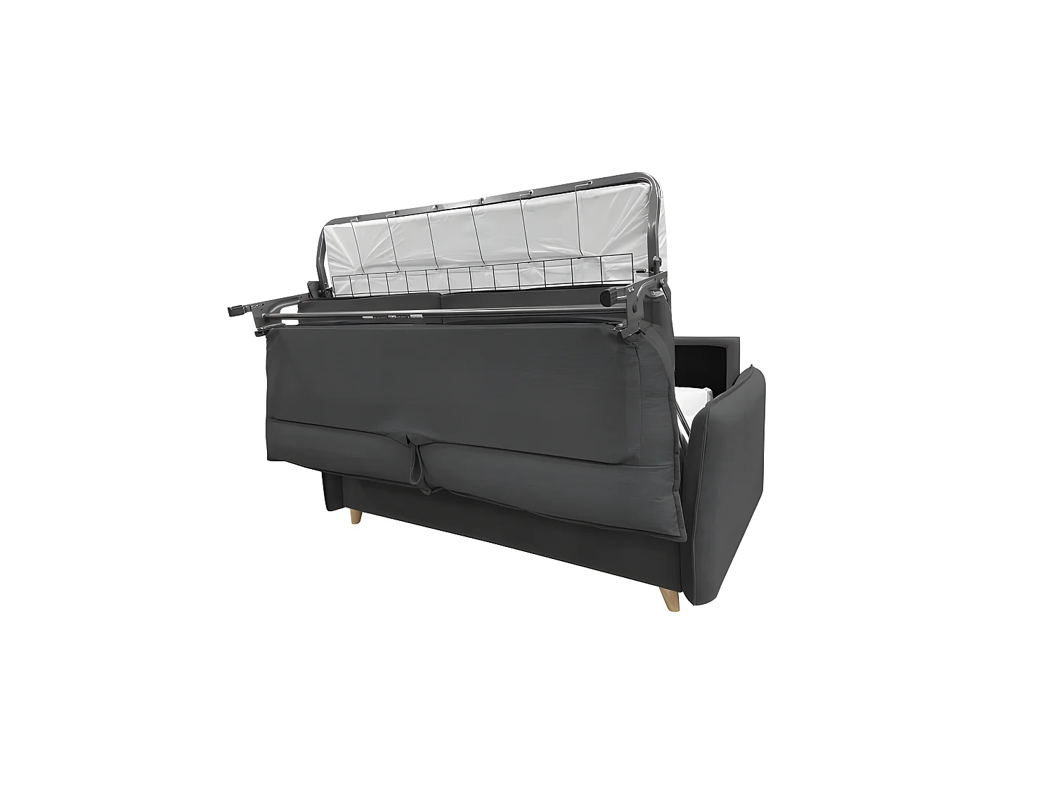 OLLIE Canapé convertible 3 places noir matelas Dunlopillo 140cm