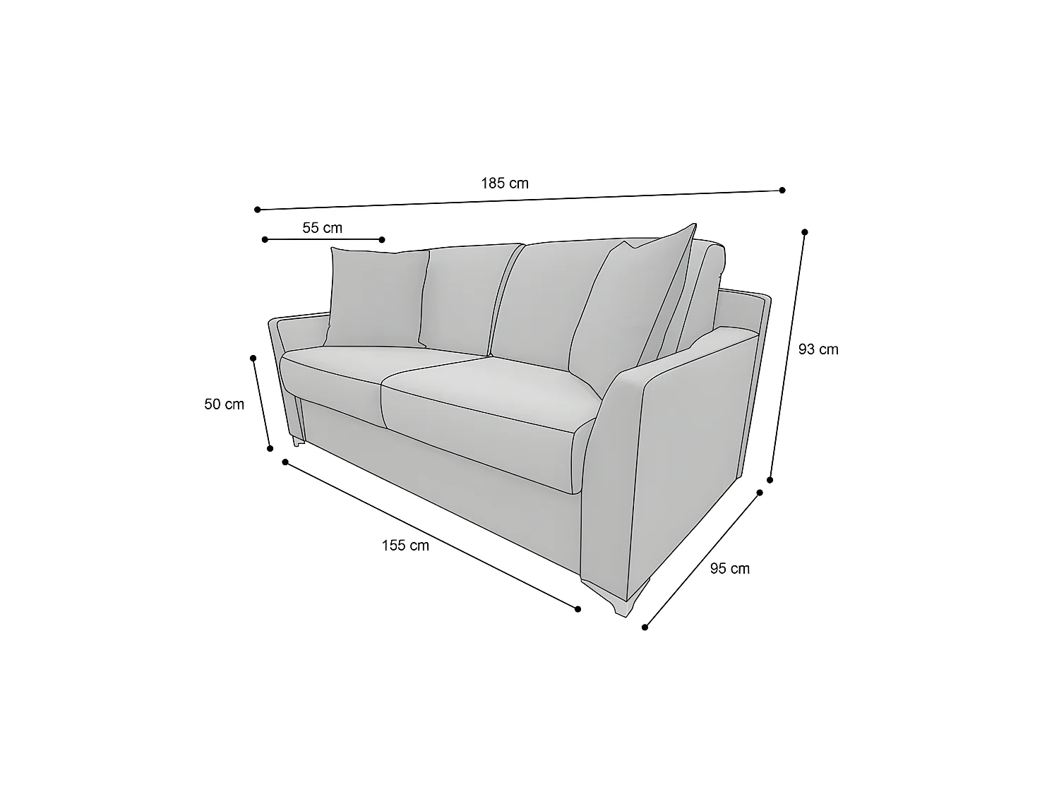 MODESTO Canapé convertible 3 places gris charbon matelas Dunlopillo 140cm