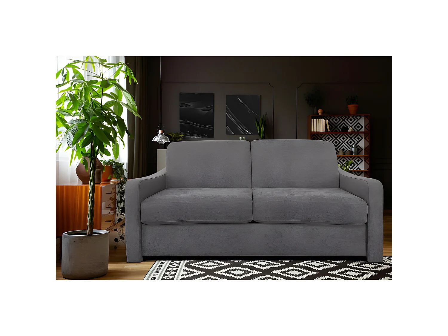 NASSAU Canapé convertible 3 places gris souris matelas Dunlopillo 140cm