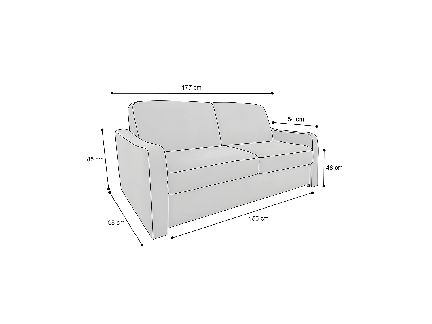 NASSAU Canapé convertible 3 places gris souris matelas Dunlopillo 140cm