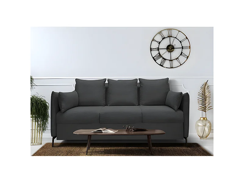 PICADILY Canapé convertible 3 places noir matelas Dunlopillo 140cm