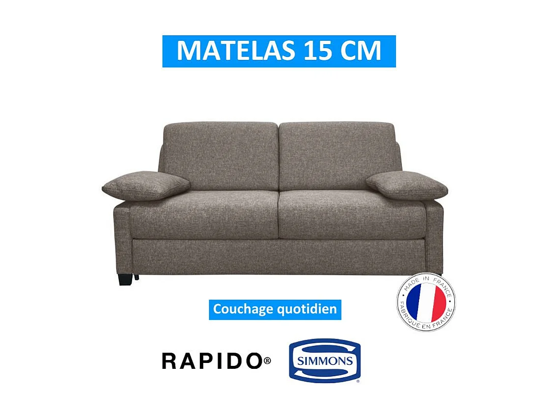 IMPALA BD Canapé convertible 3 places taupe matelas Simmons 140cm