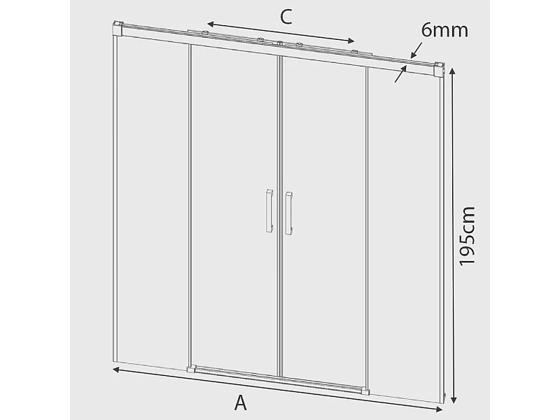 Paroi de douche 2 verres fixes + 2 portes coulissantes GLASÉ 200 cm