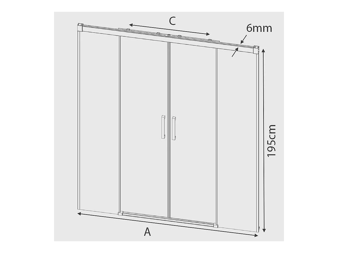 Paroi de douche 2 verres fixes + 2 portes coulissantes GLASÉ profil noir mat 190 cm