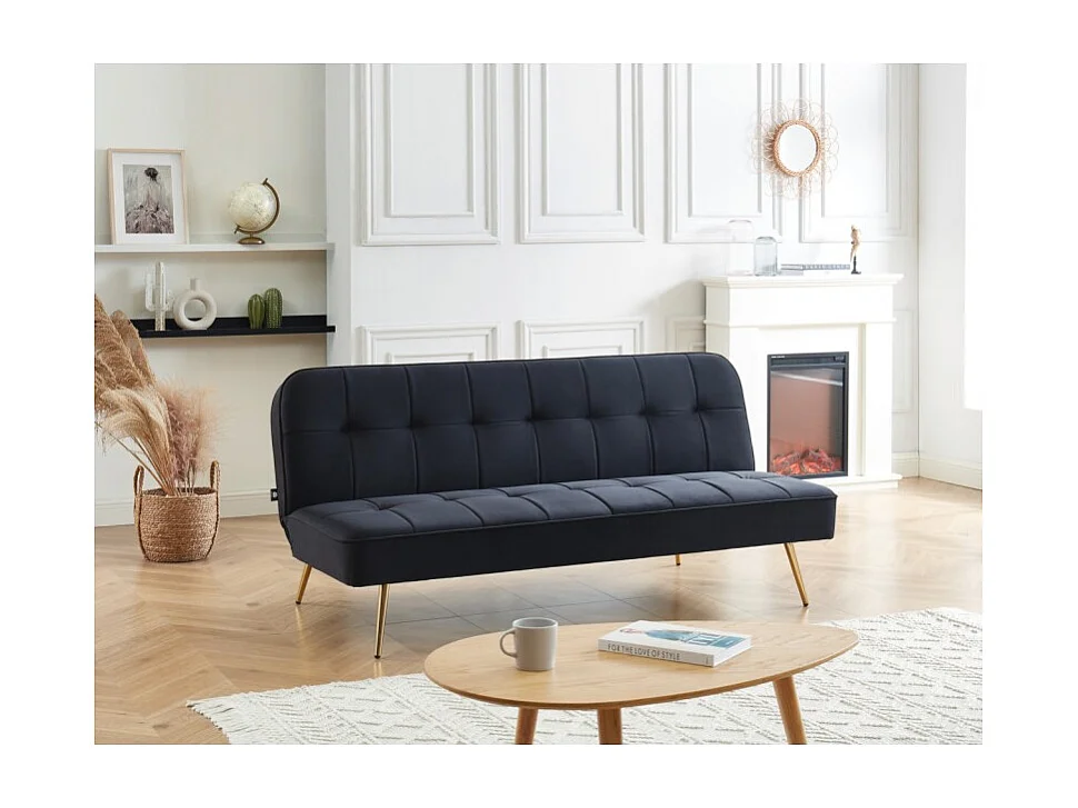 Banquette AROMA 3 places en velours noir convertible