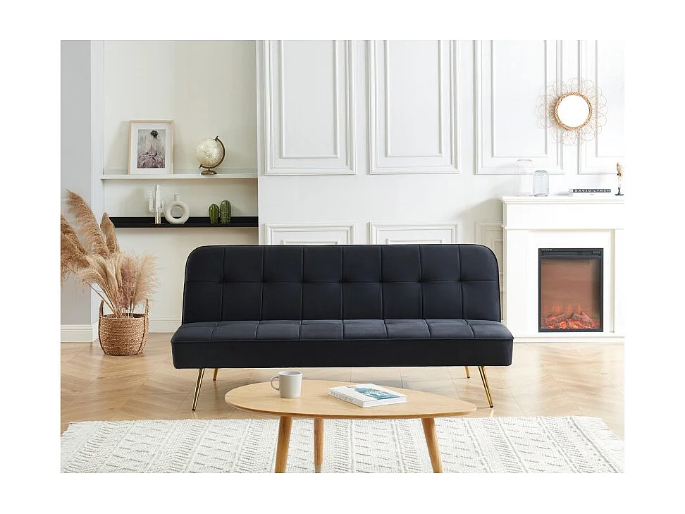 Banquette AROMA 3 places en velours noir convertible