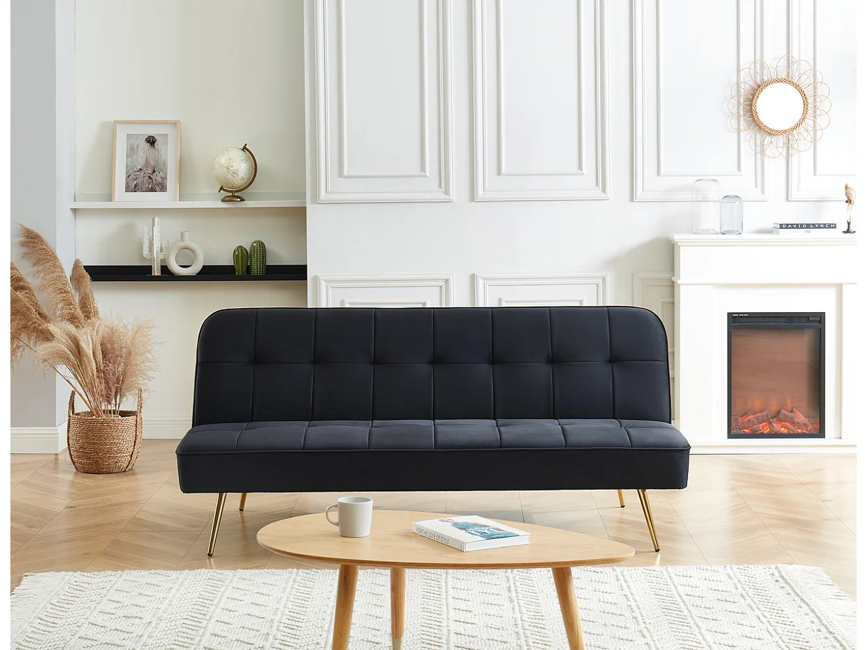 Banquette AROMA 3 places en velours noir convertible